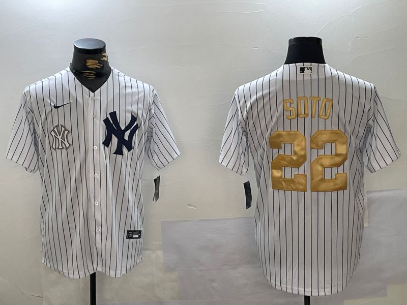 Men New York Yankees #22 Soto White Stripe Fashion Nike 2024 MLB Jersey style 8